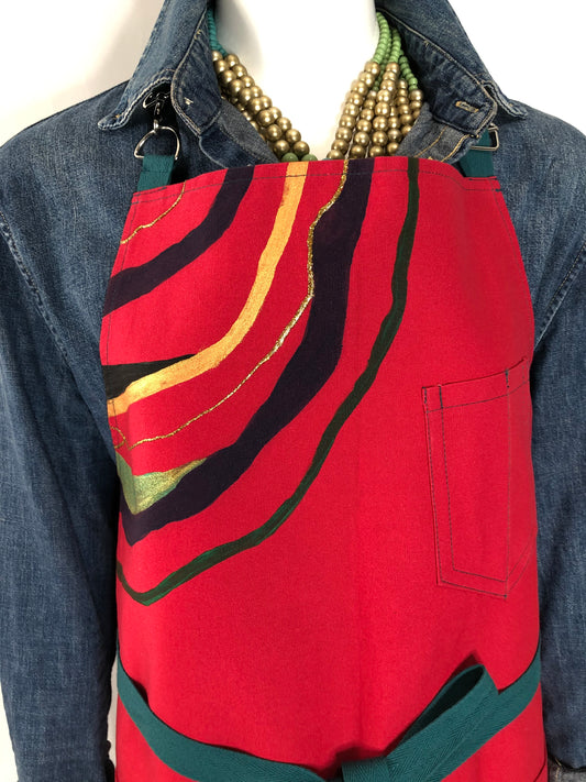 Red, Gold, Black and Green Geode Apron